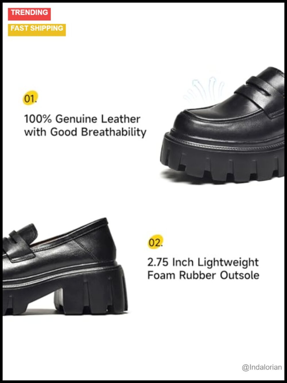 Chunky Platform Loafers Full Grain Leather Lug Sole Slip On Penny Shoes - Picture 3 of 6